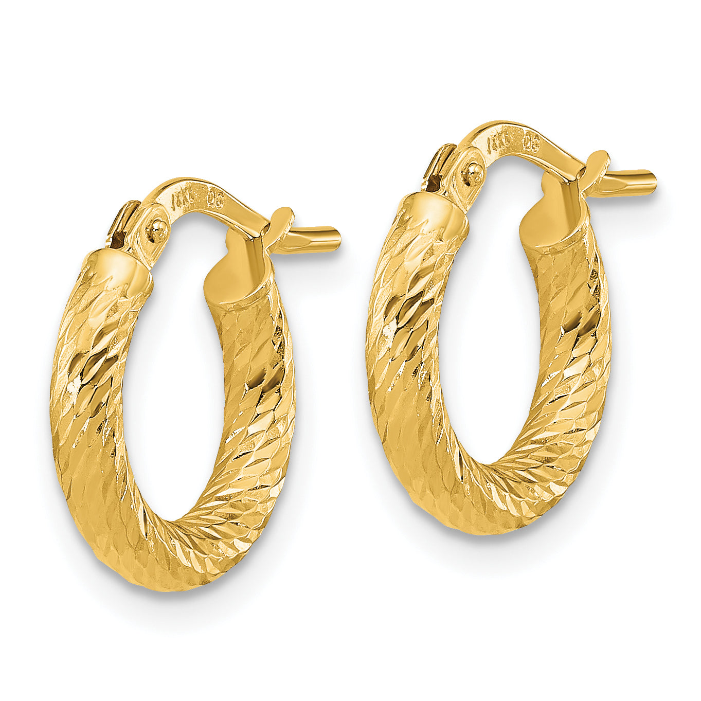 10K Yellow Gold Polished And Diamond-Cut 2.4mm Hoop Earrings