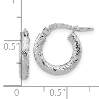 10K White Gold Polished Diamond-Cut 2.4mm Hoop Earrings