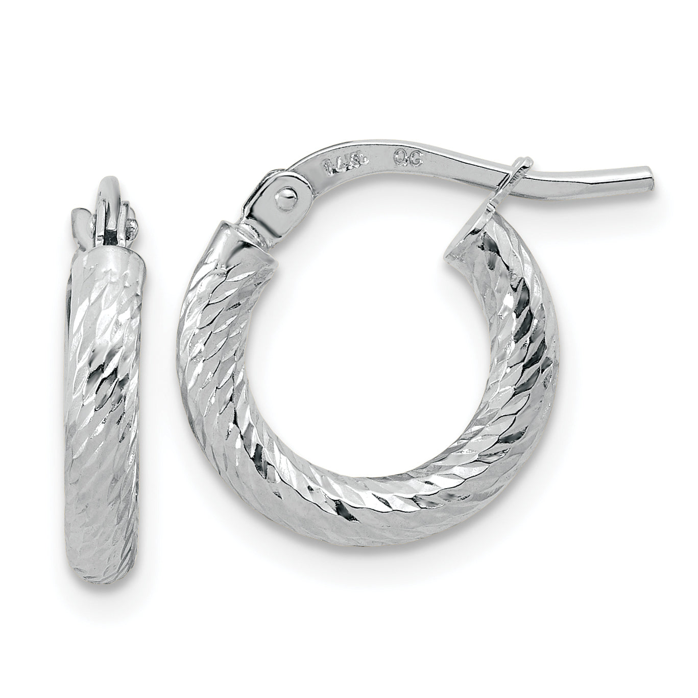 10K White Gold Polished Diamond-Cut 2.4mm Hoop Earrings