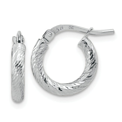 10K White Gold Polished Diamond-Cut 2.4mm Hoop Earrings