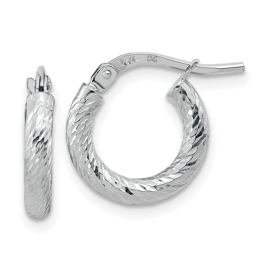 10K White Gold Polished Diamond-Cut 2.4mm Hoop Earrings