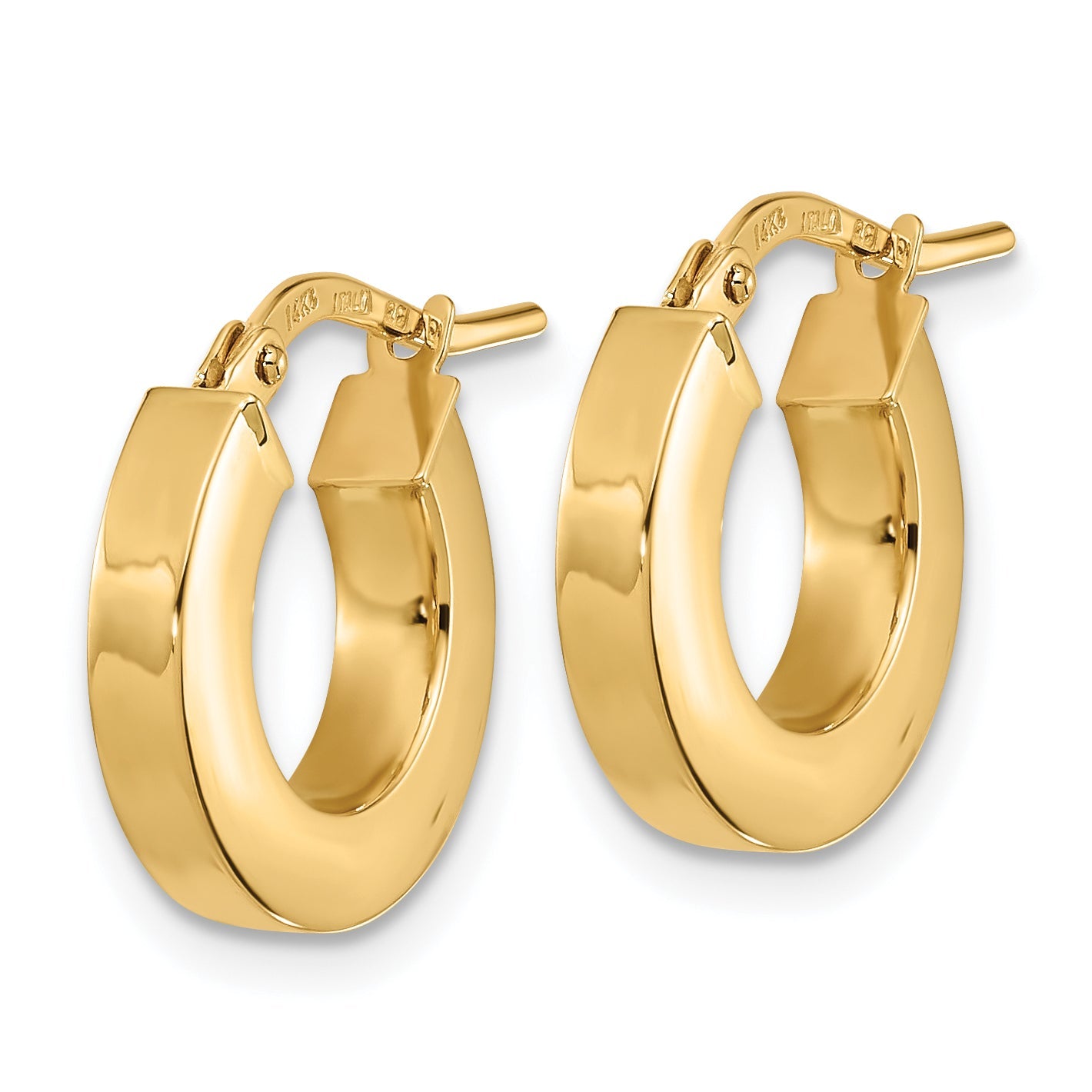 10K Yellow Gold Polished 3mm Square Tube Hoop Earrings