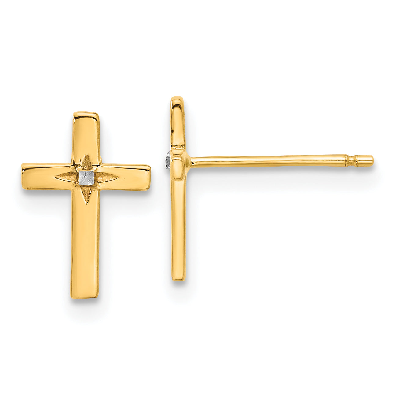 10K Yellow W/Rhodium And White Rhodium Cross Post Earrings