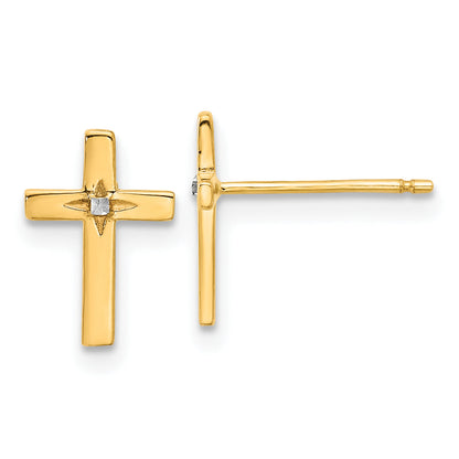 10K Yellow W/Rhodium And White Rhodium Cross Post Earrings