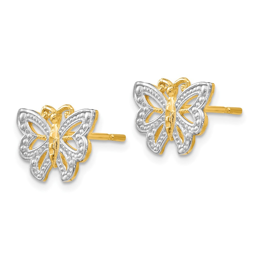 10K Yellow W/Rhodium W/ White Rhodium Butterfly Post Earrings
