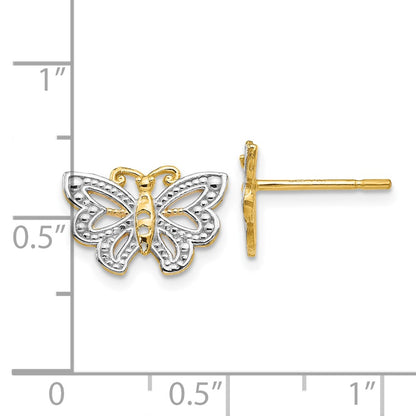 10K Yellow W/Rhodium W/ White Rhodium Butterfly Post Earrings