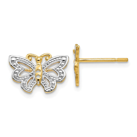 10K Yellow W/Rhodium W/ White Rhodium Butterfly Post Earrings