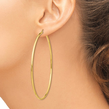 10K Yellow Gold Polished 2X75mm Lightweight Tube Hoop Earrings