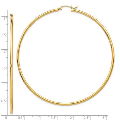 10K Yellow Gold Polished 2X75mm Lightweight Tube Hoop Earrings