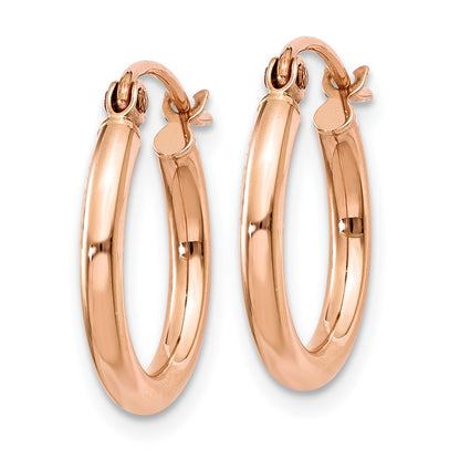 10K Rose Gold Polished 2mm Lightweight Tube Hoop Earrings