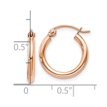 10K Rose Gold Polished 2mm Lightweight Tube Hoop Earrings