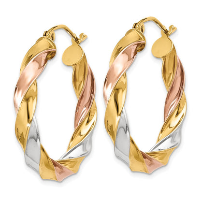 10K Tri Color Tri-Color Light Twisted Hoop Earrings