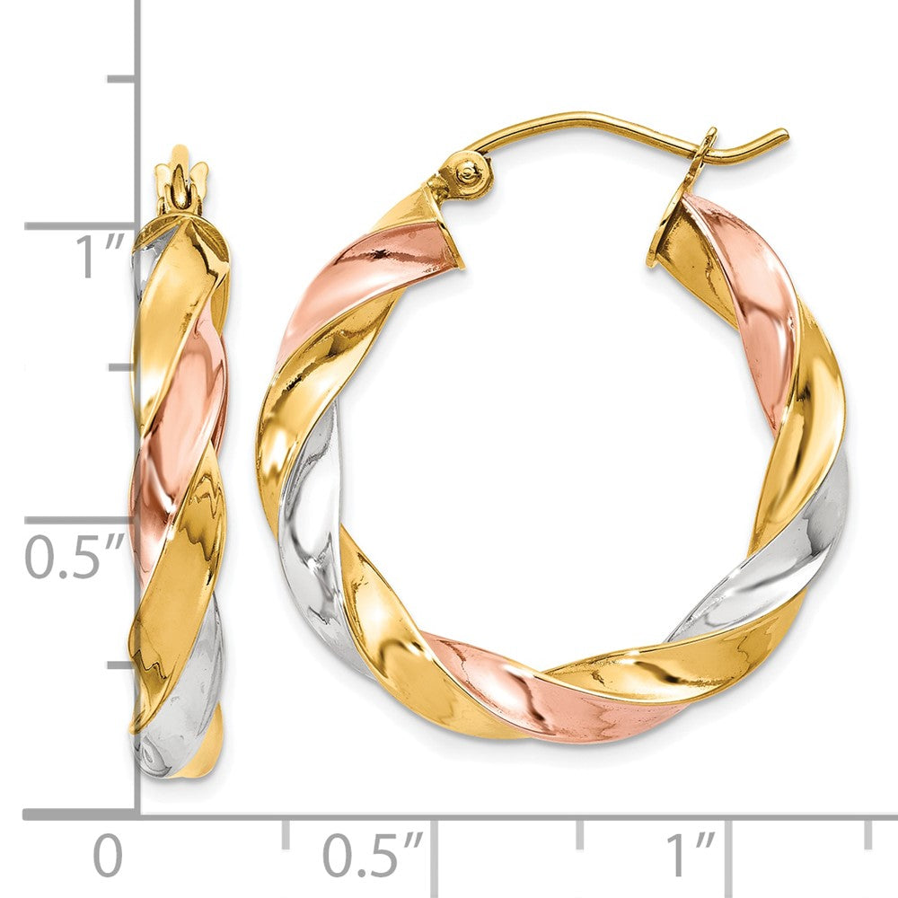 10K Tri Color Tri-Color Light Twisted Hoop Earrings