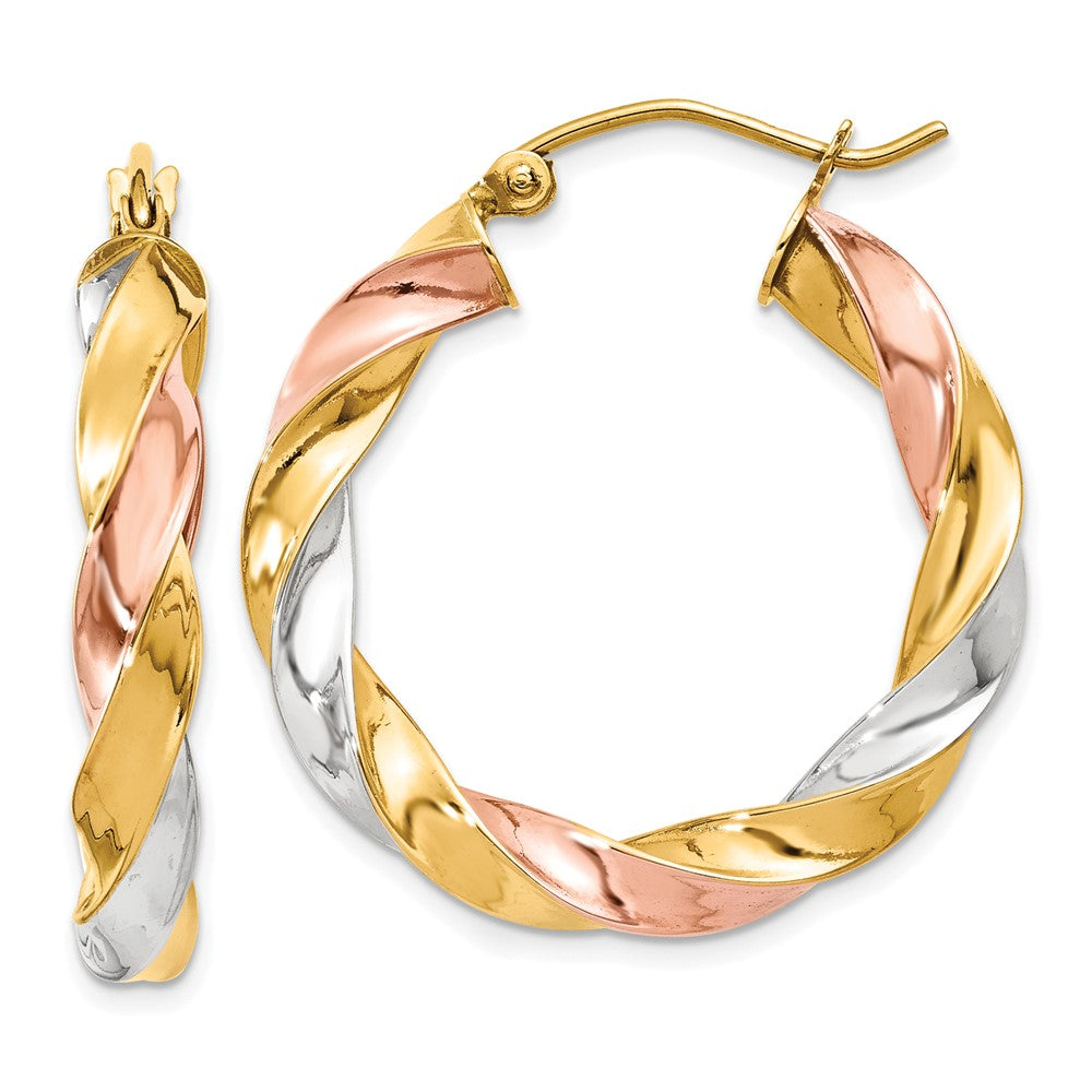 10K Tri Color Tri-Color Light Twisted Hoop Earrings