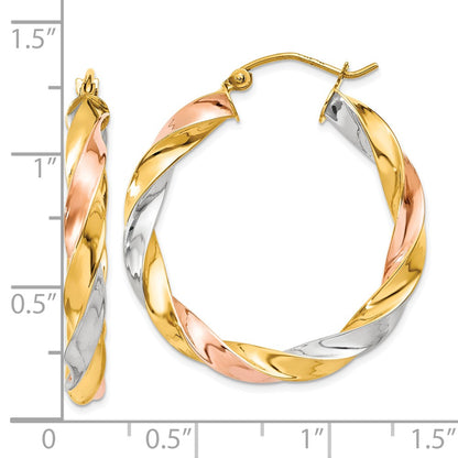 10K Tri Color Tri-Color Light Twisted Hoop Earrings
