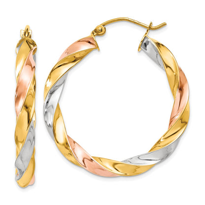 10K Tri Color Tri-Color Light Twisted Hoop Earrings