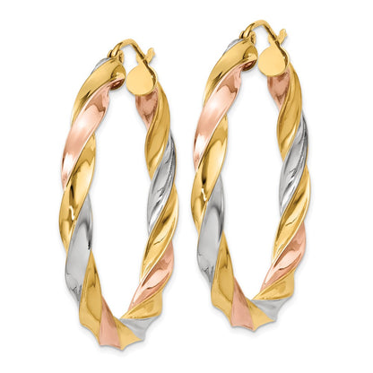 10K Tri Color Tri-Color Light Twisted Hoop Earrings