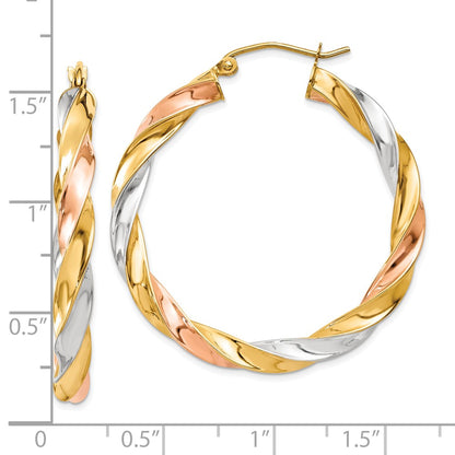 10K Tri Color Tri-Color Light Twisted Hoop Earrings