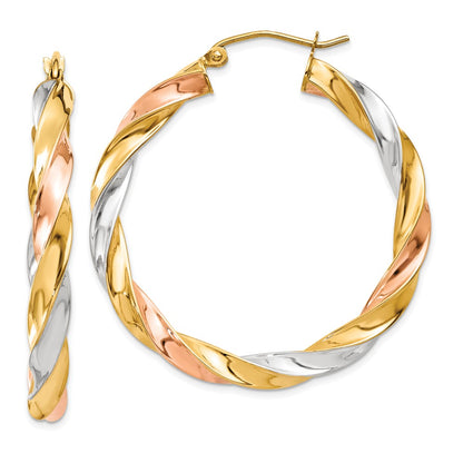 10K Tri Color Tri-Color Light Twisted Hoop Earrings