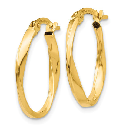 10K Yellow Gold Polished Twisted Oval Hoop Earrings
