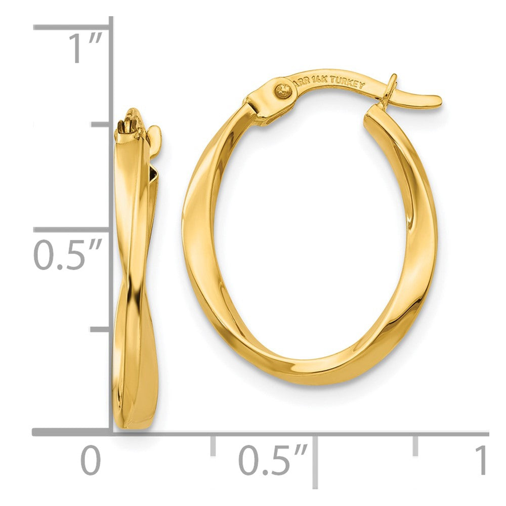 10K Yellow Gold Polished Twisted Oval Hoop Earrings