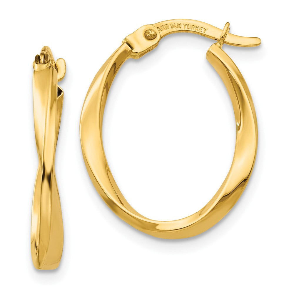 10K Yellow Gold Polished Twisted Oval Hoop Earrings