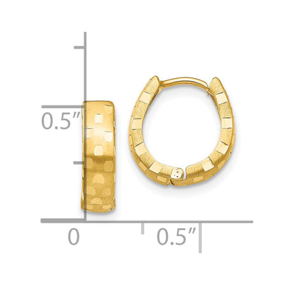 10K Yellow Gold Diamond Cut 4mm Patterned Hinged Hoop Earrings