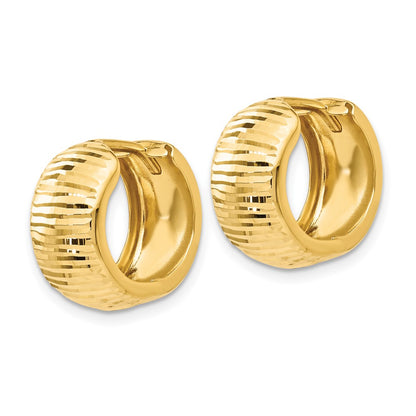 10K Yellow Gold Textured And Polished Hinged Hoop Earrings