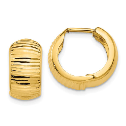 10K Yellow Gold Textured And Polished Hinged Hoop Earrings