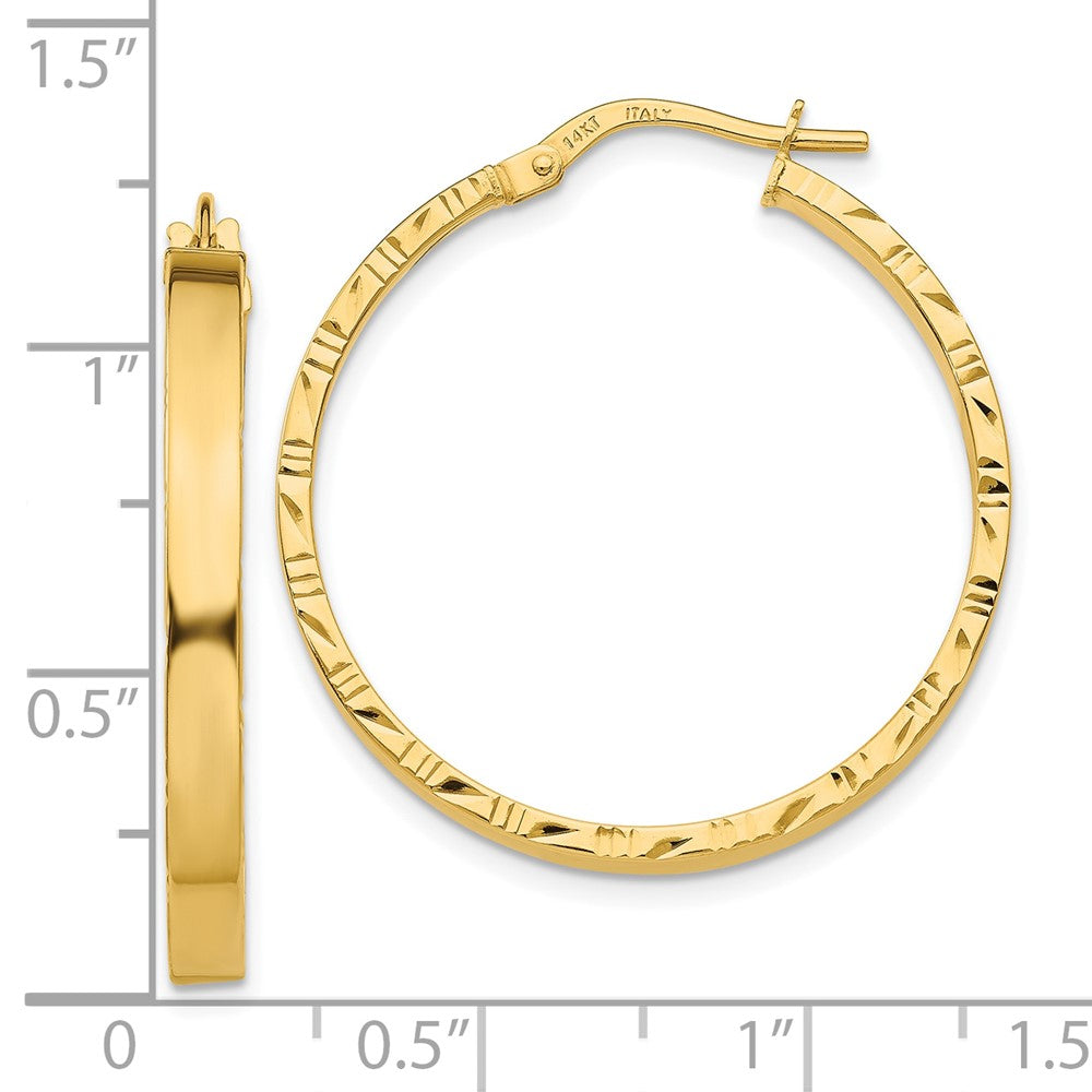 10K Yellow Gold Diamond Cut Edge Large 3mm Polished Hoop Earrings