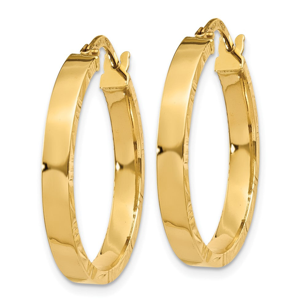 10K Yellow Gold Diamond Cut Edge Medium 3mm Polished Hoop Earrings
