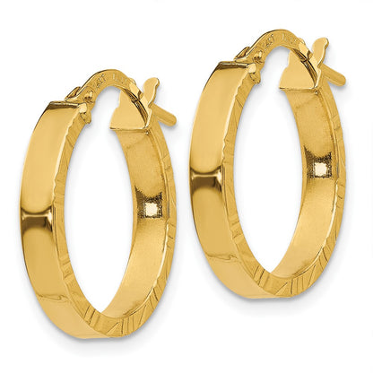 10K Yellow Gold Small 3mm Diamond Cut Edge Polished Hoop Earrings