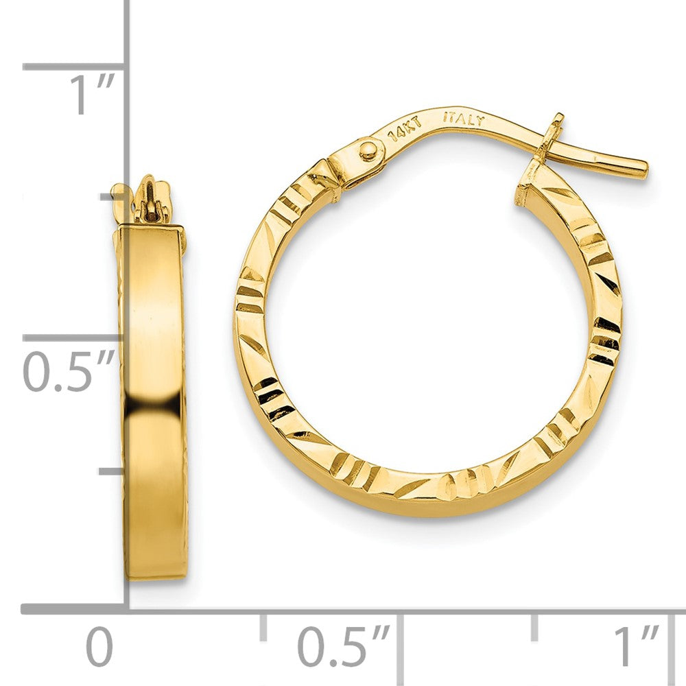 10K Yellow Gold Small 3mm Diamond Cut Edge Polished Hoop Earrings