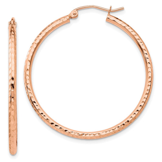 10K Rose Gold 10K Polished Lightweight Large Diamond-Cut Tube Hoop Earrings
