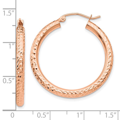 10K Rose Gold 10K Diamond-Cut 3mm Round Hoop Earrings