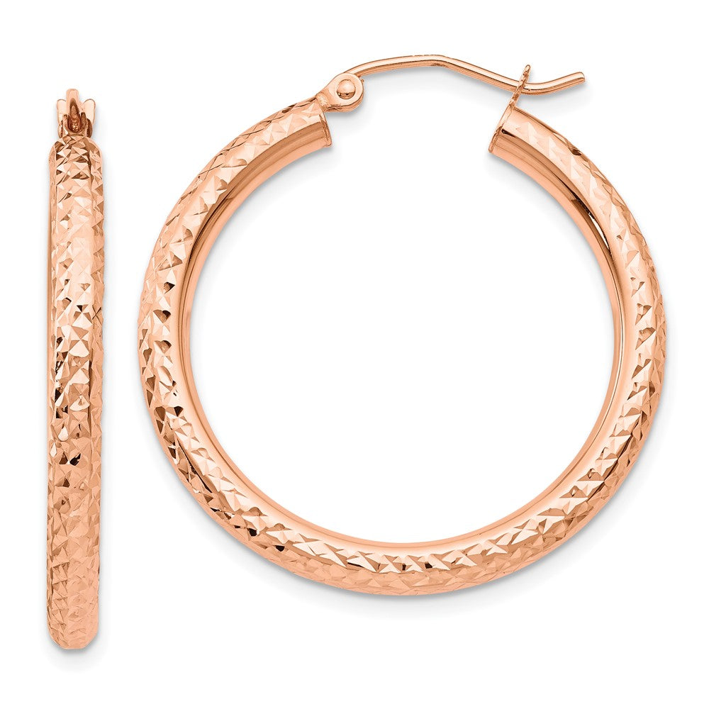 10K Rose Gold 10K Diamond-Cut 3mm Round Hoop Earrings