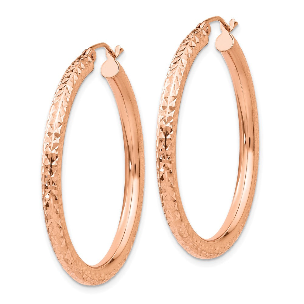 10K Rose Gold 10K Diamond-Cut 3mm Round Hoop Earrings