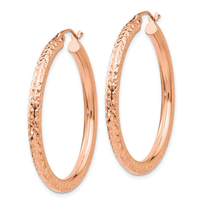 10K Rose Gold 10K Diamond-Cut 3mm Round Hoop Earrings