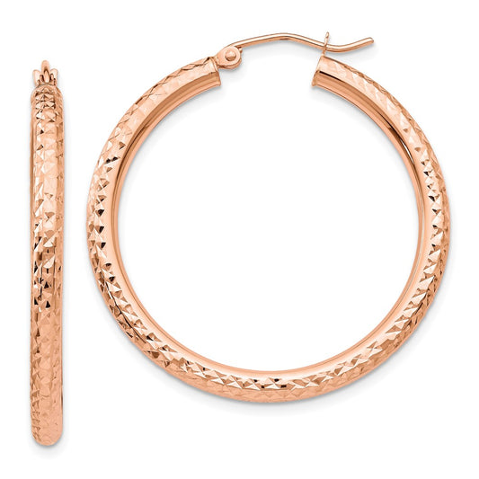 10K Rose Gold 10K Diamond-Cut 3mm Round Hoop Earrings