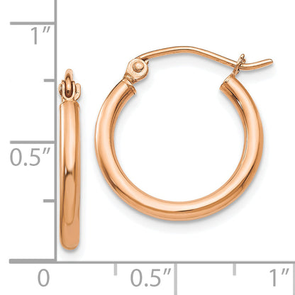 10K Rose Gold Polished 2.5mm Lightweight Tube Hoop Earrings