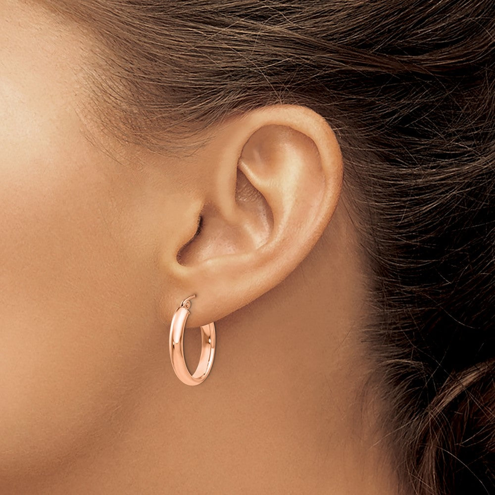 10K Rose Gold Polished Oval Tube Hoop Earrings