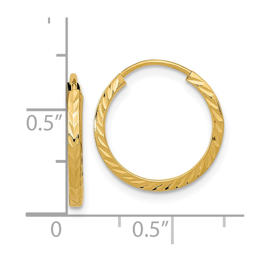 10K Yellow Gold Diamond-Cut Square Tube Endless Hoop Earrings