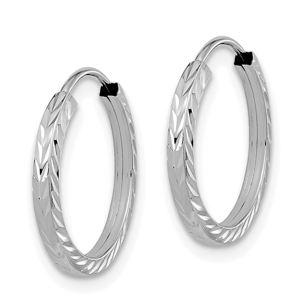 10K White Gold 10K Diamond-Cut Square Tube Endless Hoop Earrings