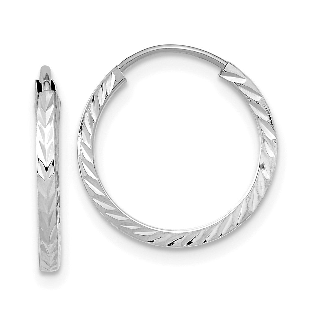 10K White Gold 10K Diamond-Cut Square Tube Endless Hoop Earrings