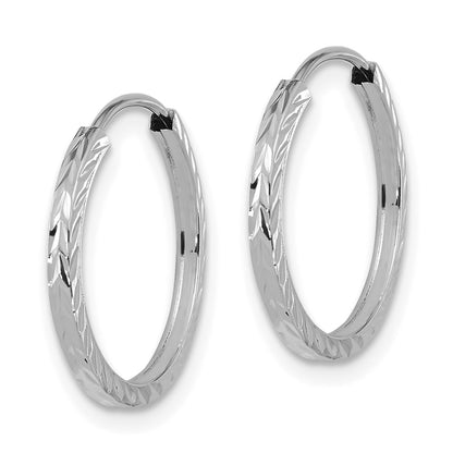 10K White Gold 10K Diamond-Cut Square Tube Endless Hoop Earrings