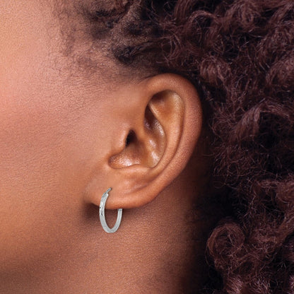 10K White Gold 10K Diamond-Cut Square Tube Endless Hoop Earrings