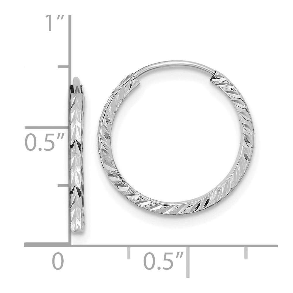 10K White Gold 10K Diamond-Cut Square Tube Endless Hoop Earrings