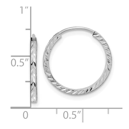 10K White Gold 10K Diamond-Cut Square Tube Endless Hoop Earrings