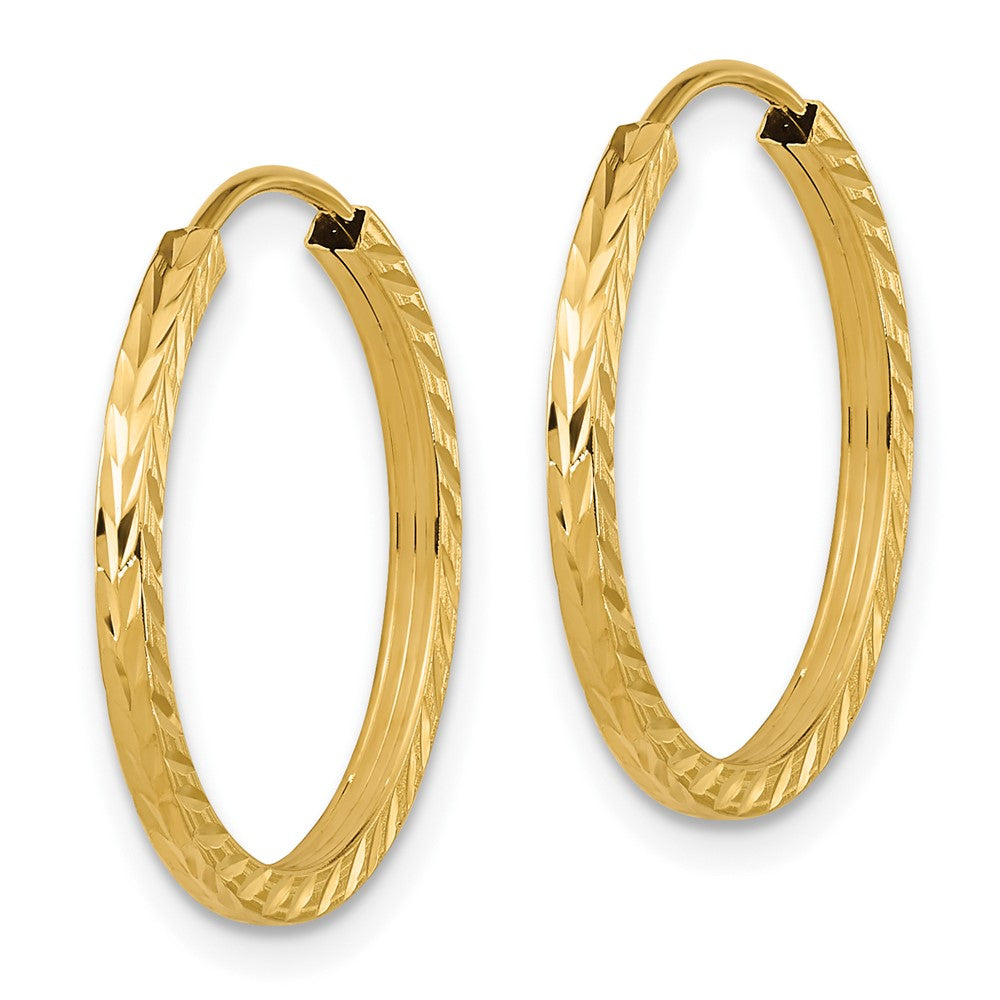 10K Yellow Gold Diamond-Cut Square Tube Endless Hoop Earrings