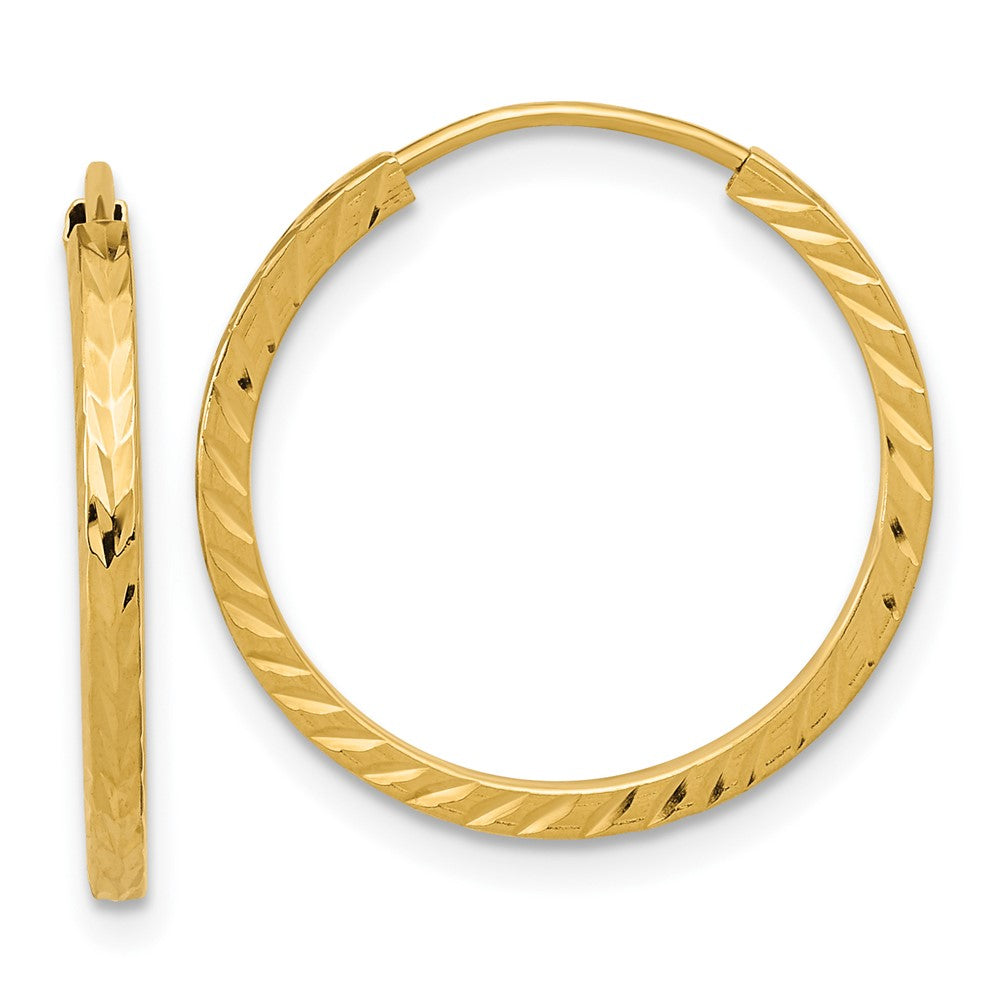 10K Yellow Gold Diamond-Cut Square Tube Endless Hoop Earrings